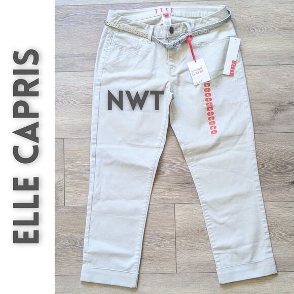 NEW Elle My Favorite Capri Size 6 Khaki Cream Mid Rise Cuffed Cotton Stretch - Picture 2 of 6